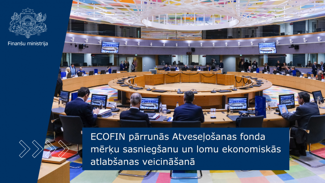 ECOFIN pārrunās Atveseļošanas fonda mērķu sasniegšanu un lomu ekonomiskās atlabšanas veicināšanā. Attēlā sēžu zāle pilna ar cilvēkiem