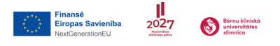 Attēlā redzams Atveseļošanas fonda un Bērnu klīniskās universitātes slimnīcas logo.