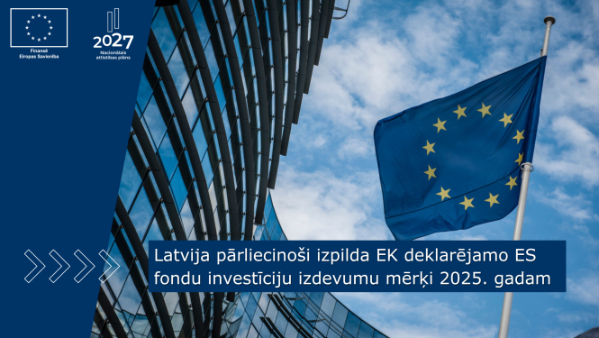 Eiropas Parlamenta ēka ar ES karogu plīvojam mastā