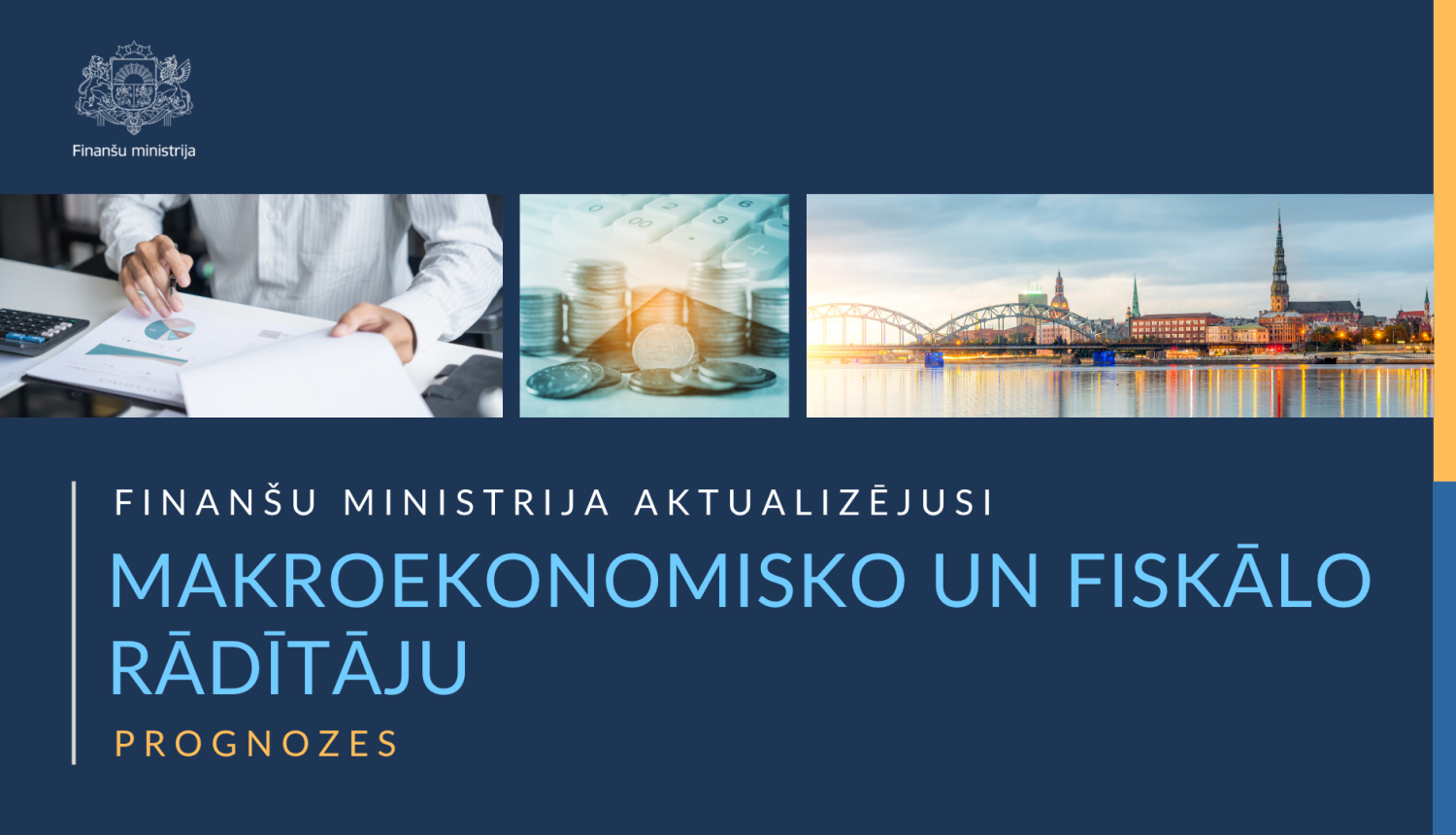 Finanšu ministrija aktualizējusi makroekonomisko un fiskālo rādītāju prognozes. Tekstu papildina ilustratīvi attēli par finanšu analīzi, ekonomiku un Rīgas panorāmu