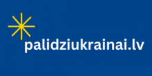teksts uz zila fona, redzams dzeltenas zvaigznītes simbols