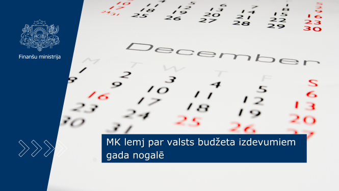 Kalendārs ar decembra mēneša dienām un uz attēla ir Finanšu ministrijas logo.