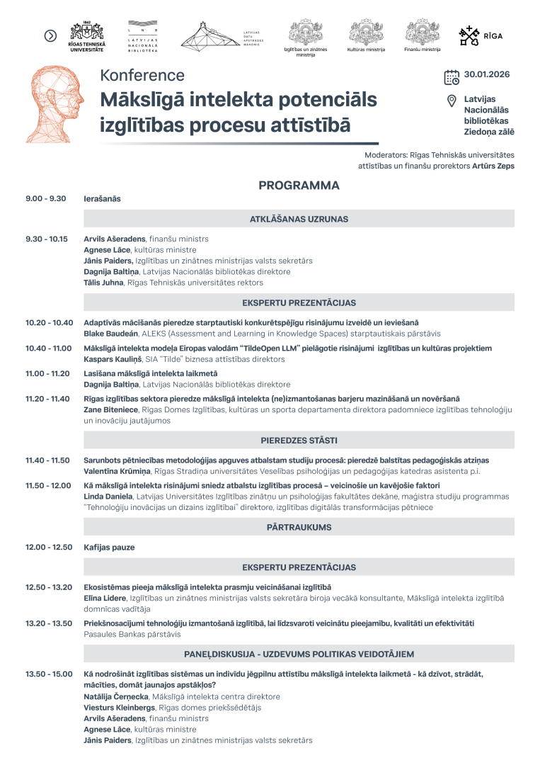 Attēlā redzama konferences programma ar tekstu un laikiem