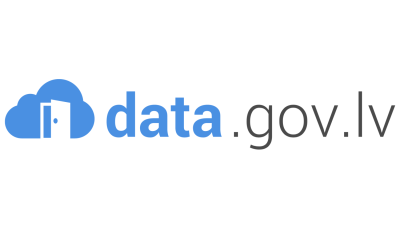 Data.gov.lv logo uz balta fona ar zilu mākonīti, kurā iezīmētas atvērtas durvis
