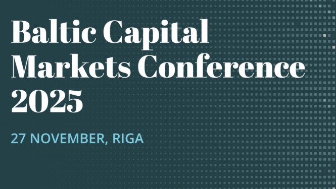 Attēlā uz pelēka fona teksts angļu valodā "Baltic Capital Markets Conference 2025"