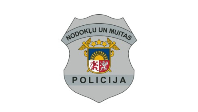 Attēlā uz balta fona ir redzams Nodokļu un muitas policijas ģerbonis 