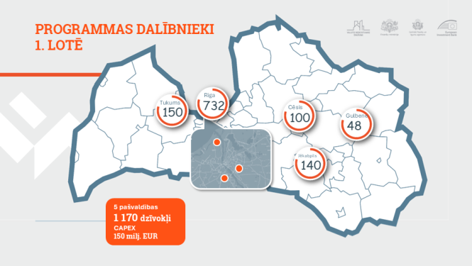 Attēlā redzama Latvijas karte, kurā atzīmētas atsevišķas pilsētas