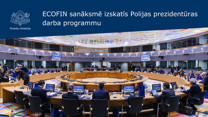 ECOFIN sanāksmē izskatīs Polijas prezidentūras darba programmu. Attēlā zāle ar ovālu galdu ap kuru sēž cilvēki