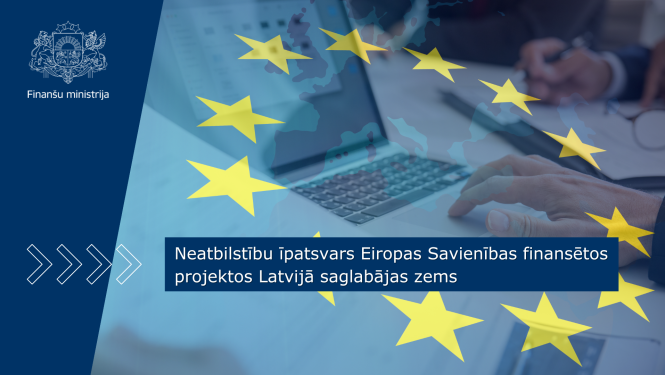 Cilvēki sēž pie gad un strādā ar portatīvo datoru un dokumentiem, attēlam pa virsu ir redzamas Eiropas Savienības karoga zvaigznes 