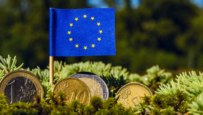 Eiro karogs un eiro monētas