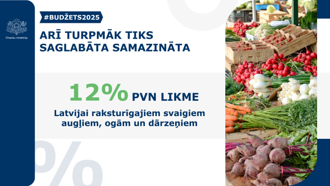 Arī turpmāk tiks saglabāta samazināta 12% PVN likme 