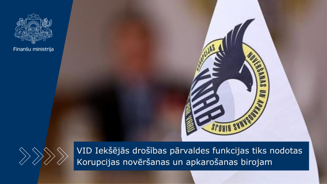 VID Iekšējās drošības pārvaldes funkcijas tiks nodotas Korupcijas novēršanas un apkarošanas birojam. KNAB iestādes logo uz balta galda karodziņa