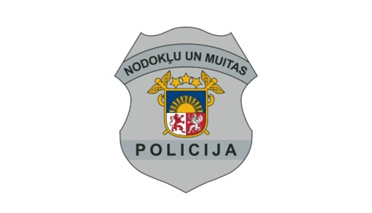 Attēlā uz balta fona ir redzams Nodokļu un muitas policijas ģerbonis 