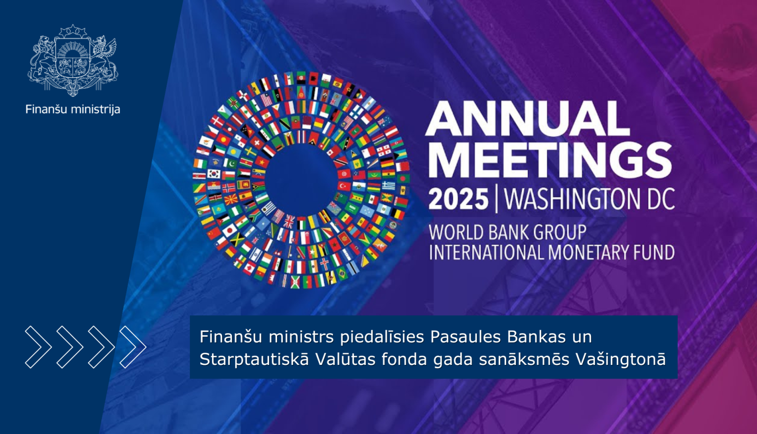 Attēlā Pasaules Bankas un Starptautiskā Valūtas fonda gada sanāksmes logo