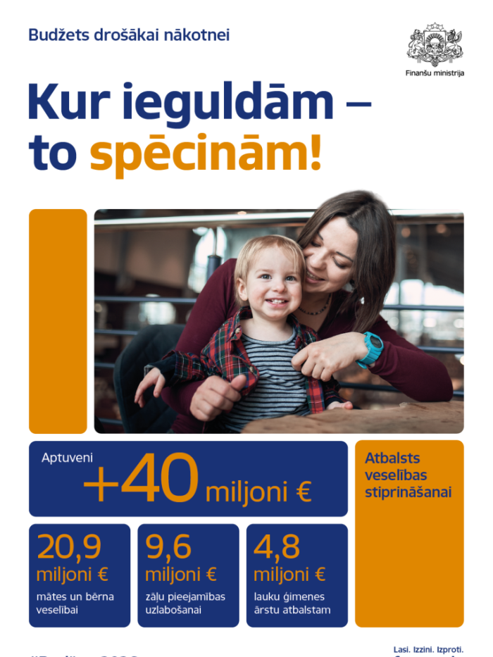 Attēlā redzama mamma, kura sēž pie galda un apskauj bērnu, uz attēlā redzams teksts un dati