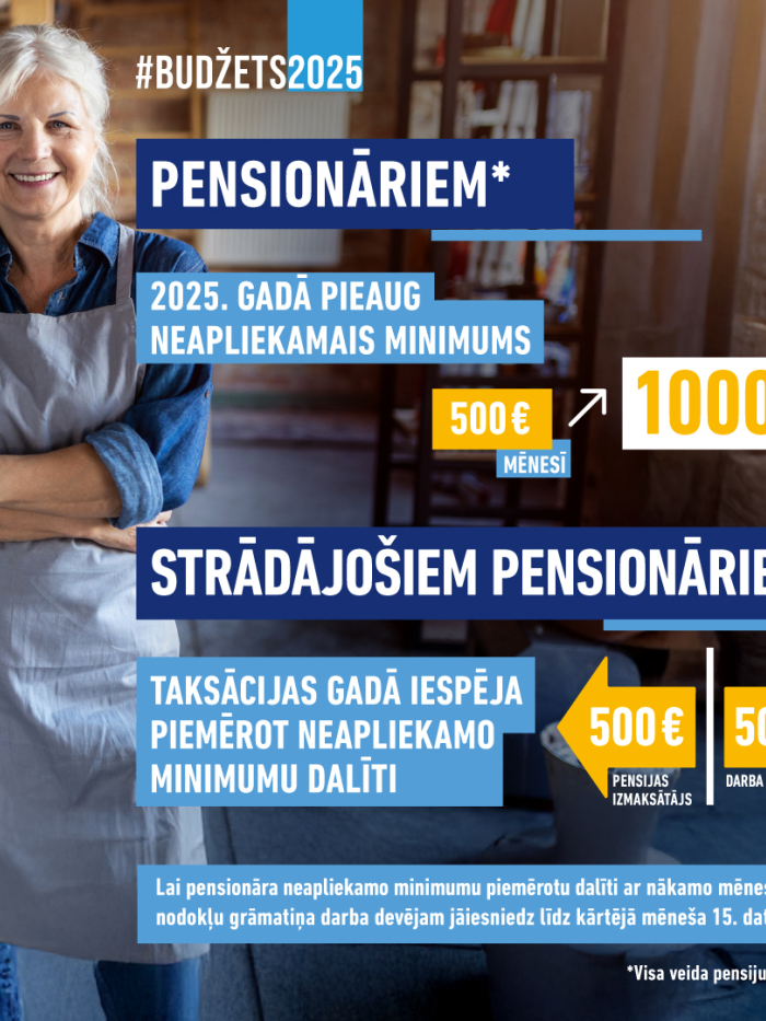 #Budžets2025 pensionāriem 2025.gadā pieaugs neapliekamais minimums no 500 eiro uz 1000 eiro mēnesī