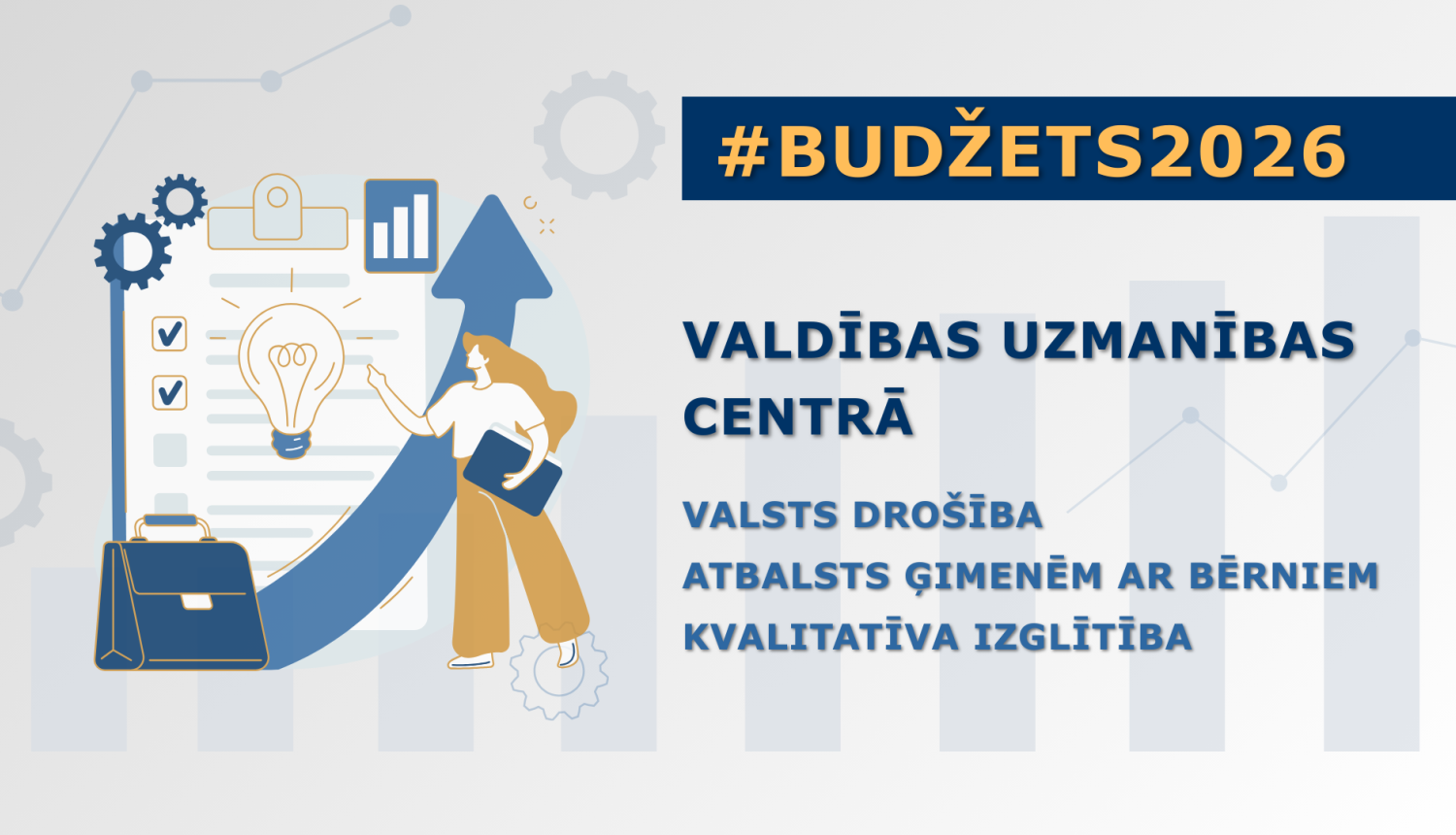 Attēlā zīmēts sievietes tēls, kurš skatās uz dokumentu ar datiem, attēlā redzams teksts